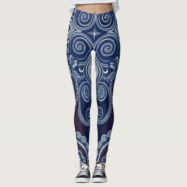 Legging Aria Grace Cobalt Rose Paisley Heritage Pattern (Frente)