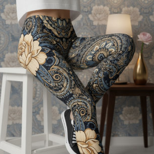 Legging Aria Grace Midnight Blue Peony Paisley Heritage