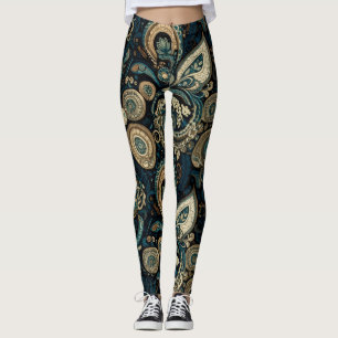 Legging Aria Grace Peônia Paisley Heritage Azul Meia-Noite