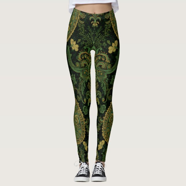 Legging Aria Grace Regal Emerald Paisley Boho Design (Frente)