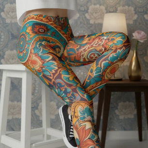 Legging Aria Grace Vibrante Turquesa Mostarda Paisley