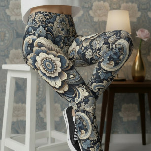 Legging Aria Peony Paisley Heritage Midnight Blue Vol 7