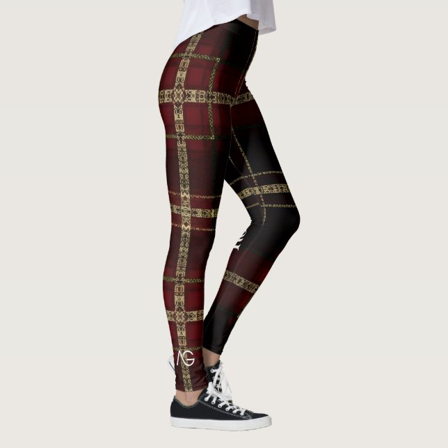 Legging AriaGrace Regal Burgundy Gold Plaid Pattern Vol 23 (Direita)