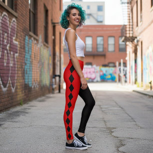 Legging Arlequim de Diamante Vermelho e Preto