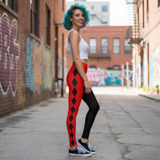 Legging Arlequim de Diamante Vermelho e Preto