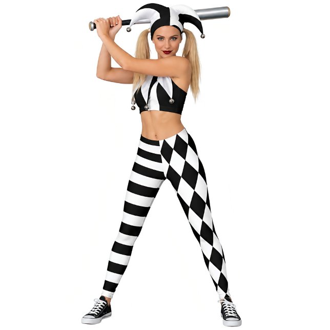 Legging Arlequim Preto e Branco Listrado e Bobo da Corte (Criador carregado)