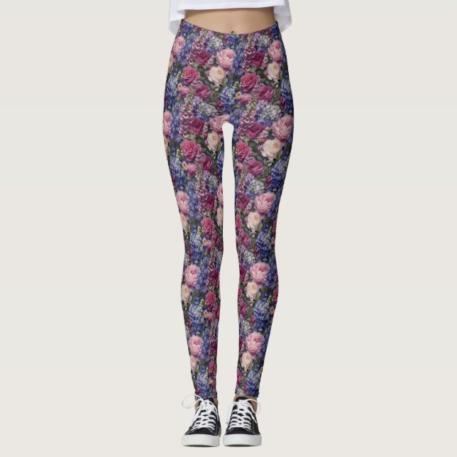 Legging Arranjo Floral Denso de Jardim Inglês (Frente)
