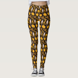 LEGGING ART DECO AMARELO FLORES, PARRÓGÃOS BRANCOS A PRETO