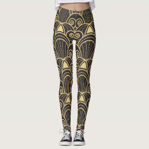 Legging Art Deco: Azulejos Geométricos Ouros.