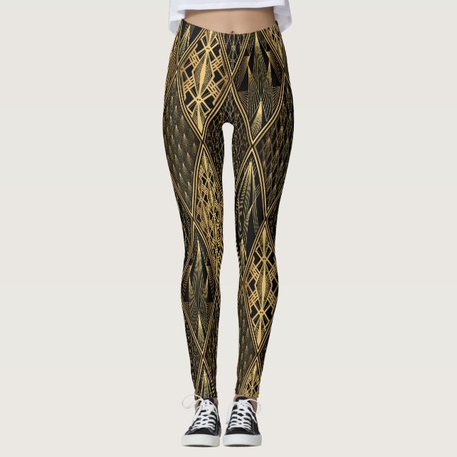 Legging Art Deco Black Dourado Elegance (Frente)