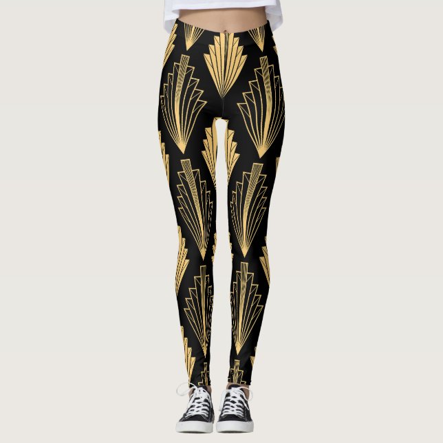 Legging Art Deco Black Dourado: Sem costura (Frente)