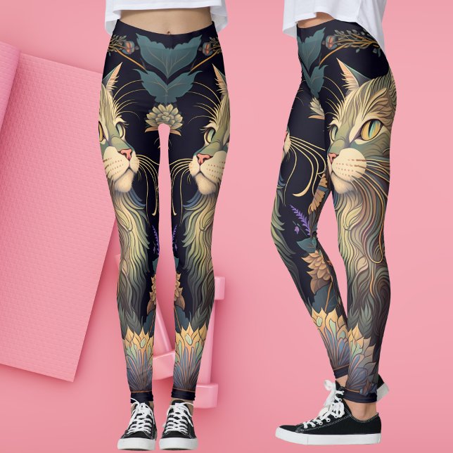 Legging Art Deco Dusty Rosa Cat Lover Yoga (Art Deco Cat Lover Yoga  Leggings)