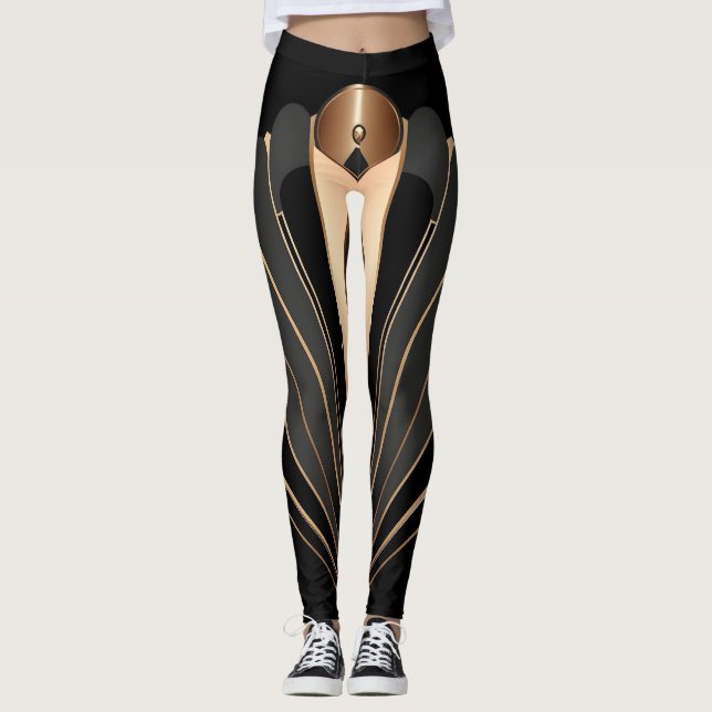 Legging Art Deco Gold Fan Geometric Elegance (Frente)