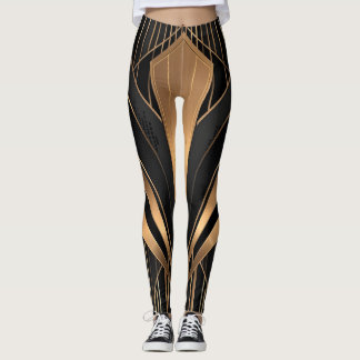 Legging Art Deco Gold Sunburst Luxury Geometry