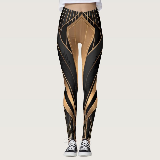 Legging Art Deco Gold Sunburst Luxury Geometry (Frente)