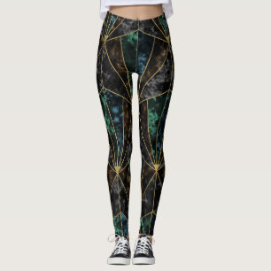 Legging Art Deco Marble: Malachite Luxury