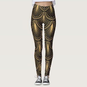 Legging Art Deco, ouro negro, padrão sem costura.