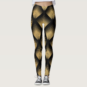 Legging Art Deco, padrão de ouro negro.