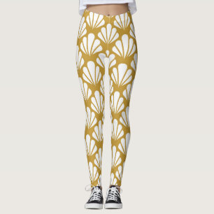 Legging Art Deco, padrão floral geométrico sem costura.