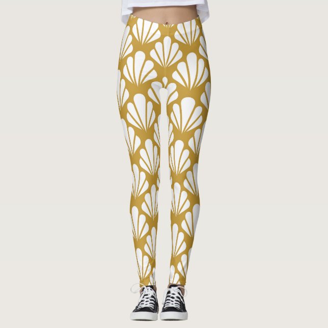 Legging Art Deco, padrão floral geométrico sem costura. (Frente)