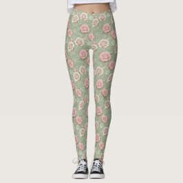 Legging Art Nouveau Inspired Roses In Shades Of Dusty Pink