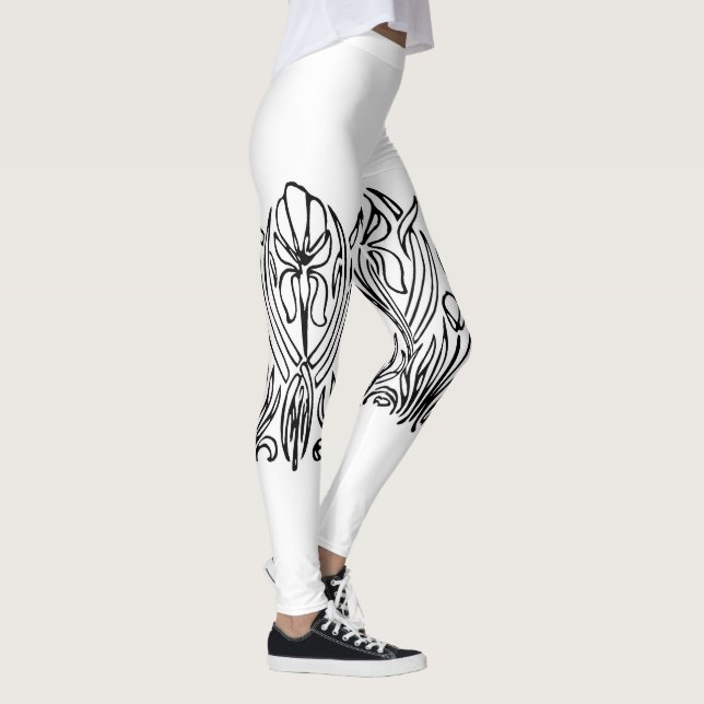 Legging Art nouveau iris floral preto e branco (Direita)