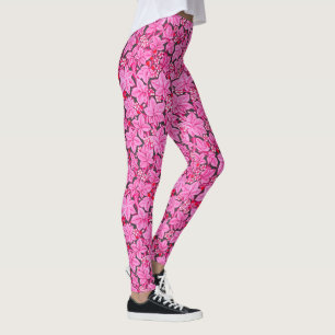 Legging Art Nouveau Morangos e Folhas, Rosa e Cinzas