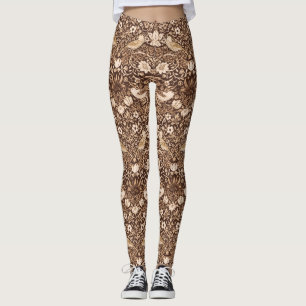 Legging Art Nouveau Pássaro e Flor, Castanho Escuro