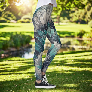 Legging Art Nouveau Ventiladores Azuis e Prateados