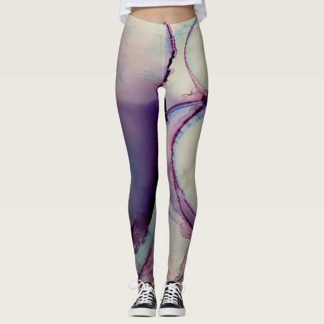 Legging Arte Abstrata com Tinta Alcoólica Rosa Roxo Azul B (Frente)