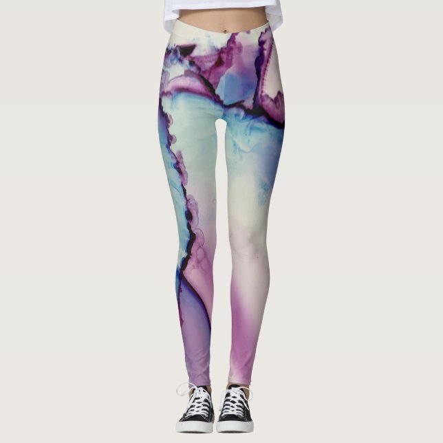 Legging Arte Abstrata com Tinta Alcoólica Rosa Roxo Azul B (Frente)