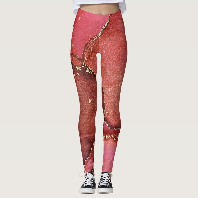 Legging Arte Abstrata com Tinta Alcoólica Vermelha e Doura (Frente)