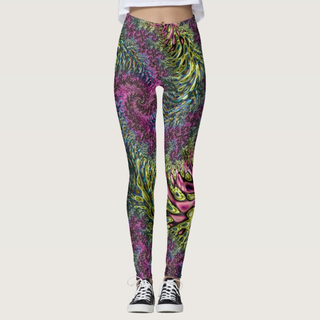 Legging Arte abstrata digital fractal funky groovy psicodé (Frente)