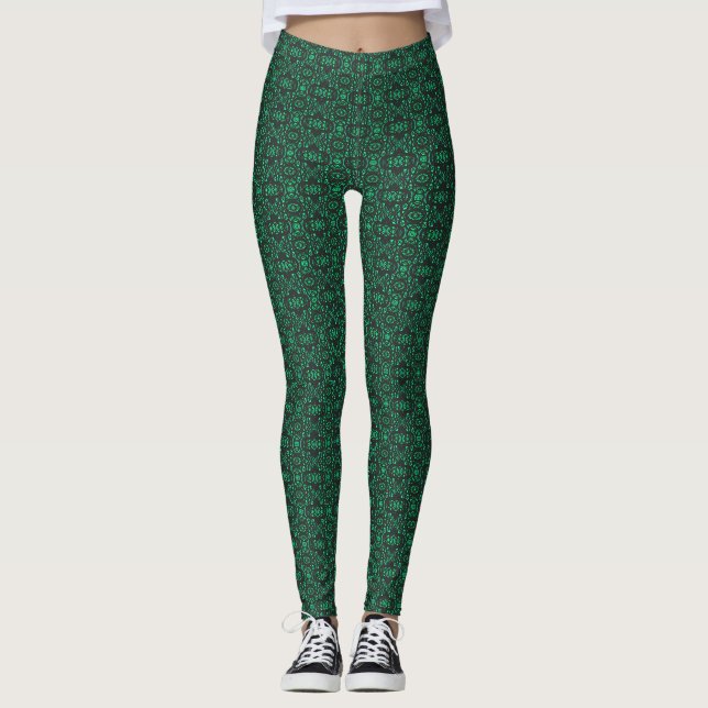 Legging Arte Abstrata em Guache Verde Preto Firebrand (Frente)