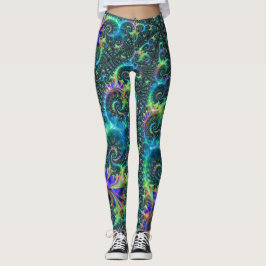 Legging Arte abstrata espiral fractal em tons de joia colo