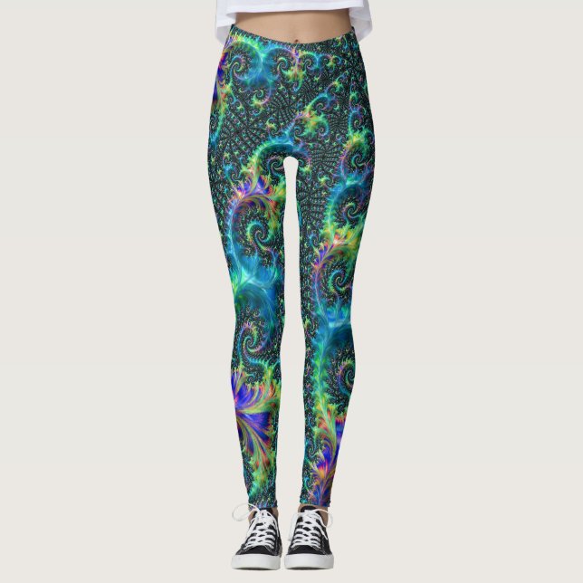 Legging Arte abstrata espiral fractal em tons de joia colo (Frente)