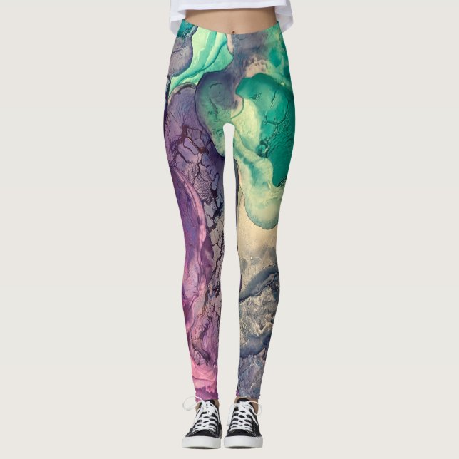 Legging Arte abstrata líquida com tinta alcoólica multicol (Frente)