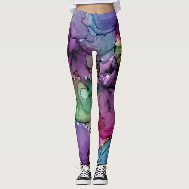 Legging Arte Abstrata Líquida com Tinta Alcoólica Multicol (Frente)