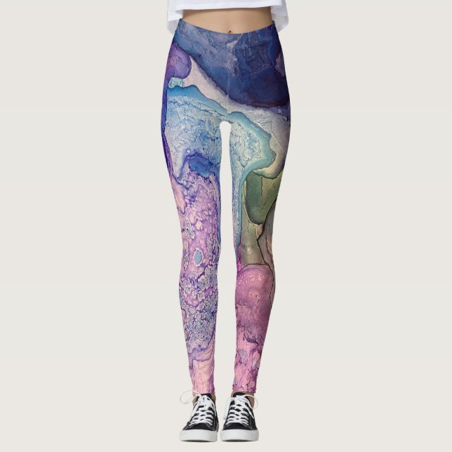Legging Arte Abstrata Líquida com Tinta Alcoólica Multicol (Frente)