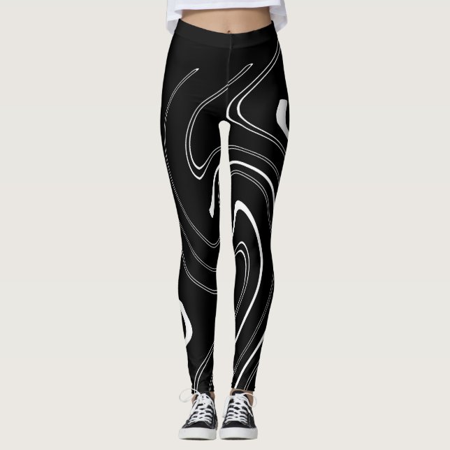 Legging Arte abstrata preto e branco linhas torção minimal (Frente)