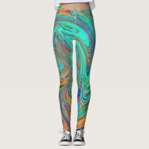 Arte Abstrata Retro Groovy em Aqua, Laranja e Verd