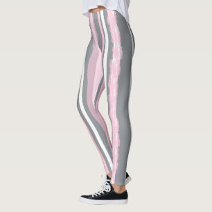 Legging Arte Abstrata Rosa Cinza Linhas Brancas