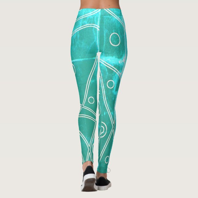 Legging Arte abstrata verde azul linha círculos minimalism (Verso)