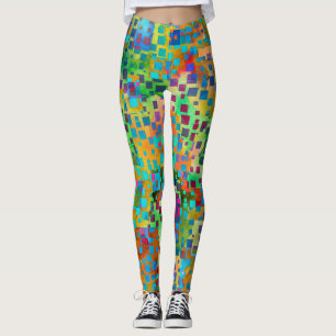 Legging Arte Abstrato digital colorida com legenda quadrad