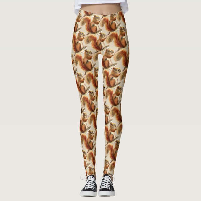 Legging Arte Animal de Esquilo Novelado com Diversão em Ág (Frente)