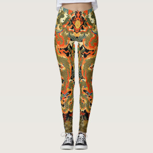 Legging Arte Asiática de Impressão Têxtil de Dragão Chinês