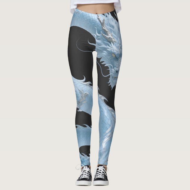 Legging Arte Chinesa do Dragão Azul Claro com Design Fanta (Frente)