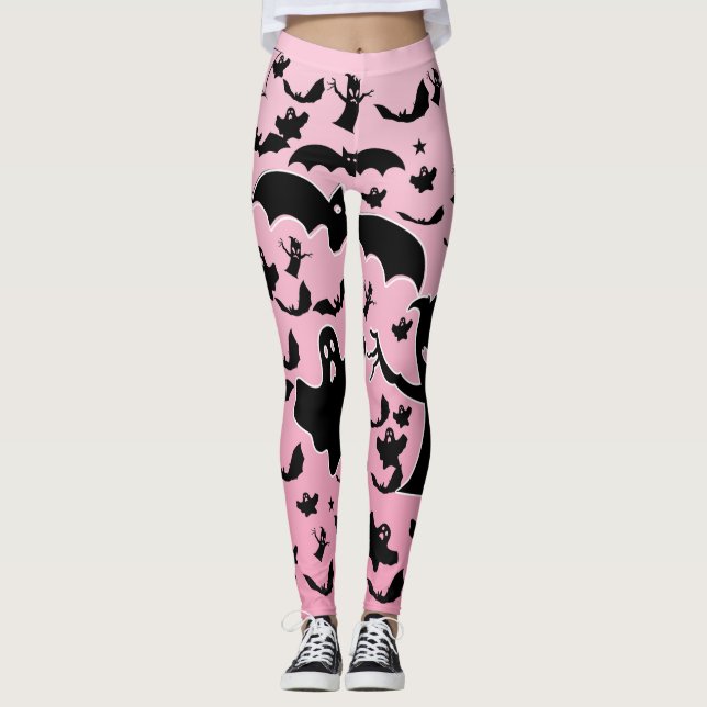 Legging Arte com padrão de Floresta Assombrada Rosa Assust (Frente)