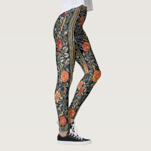 Legging Arte cor-de-rosa Nouveau das flores por todo o