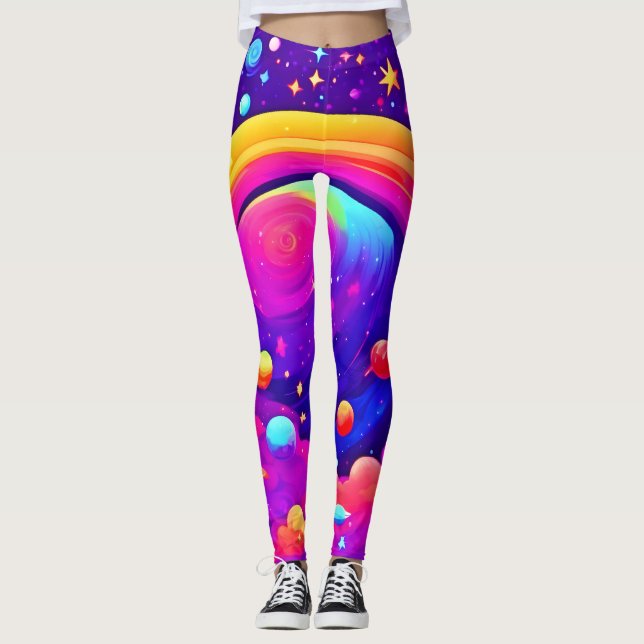 Legging Arte Cósmica do Planeta Arco-Íris (Frente)